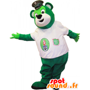 Grön nallebjörnmaskot med en vit t-shirt - Spotsound maskot