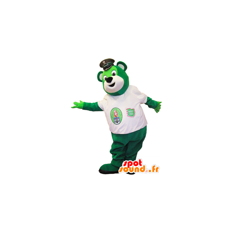 Green teddy mascot with a white T-shirt - MASFR032579 - Bear mascot