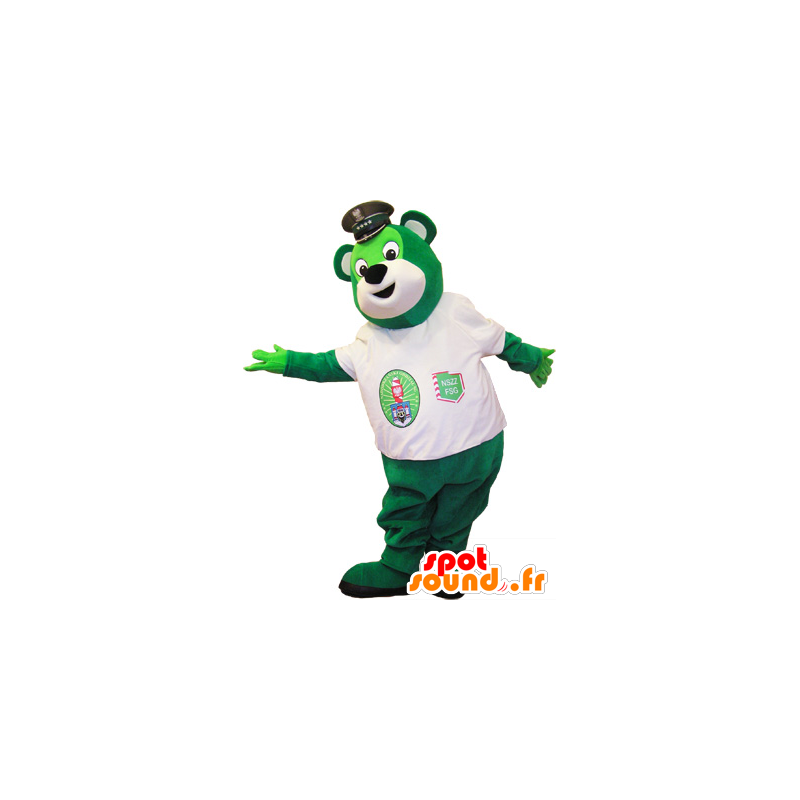 Mascotte de nounours vert avec un tee-shirt blanc - MASFR032579 - Mascotte d'ours