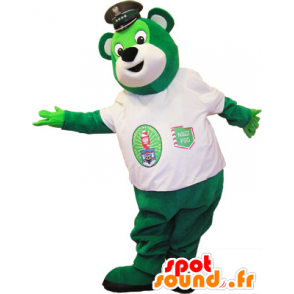 Green teddy mascot with a white T-shirt - MASFR032579 - Bear mascot