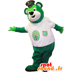 Grün Teddy Maskottchen mit einem weißen T-Shirt - MASFR032579 - Bär Maskottchen