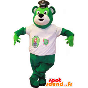 Grønn teddy maskot med en hvit t-skjorte - MASFR032579 - bjørn Mascot