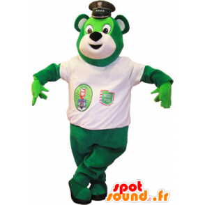 Grøn bamse maskot med en hvid t-shirt - Spotsound maskot