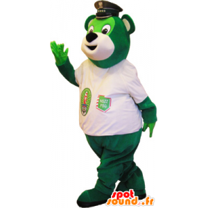 Mascota verde de peluche con una camiseta blanca - MASFR032579 - Oso mascota