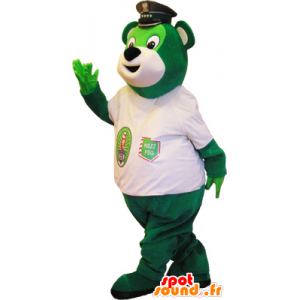 Grön nallebjörnmaskot med en vit t-shirt - Spotsound maskot