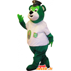 Mascotte de nounours vert avec un tee-shirt blanc - MASFR032579 - Mascotte d'ours