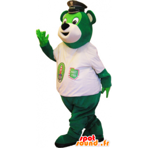 πράσινο μασκότ αρκουδάκι με ένα λευκό T-shirt - MASFR032579 - Αρκούδα μασκότ