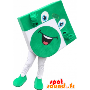 Groene en witte vierkante mascotte om plezier te kijken - MASFR032580 - mascottes objecten