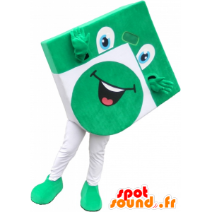 Vihreä ja valkoinen neliö maskotti näyttää hauskaa - MASFR032580 - Mascottes d'objets