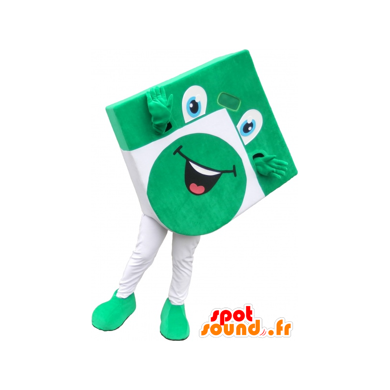 Groene en witte vierkante mascotte om plezier te kijken - MASFR032580 - mascottes objecten