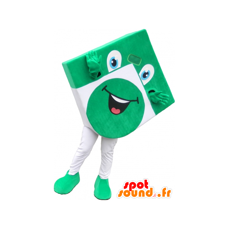 Mascote quadrado verde e branco de olhar divertido - MASFR032580 - objetos mascotes