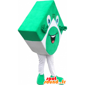 Mascotte carrée verte et blanche, à l'air amusant - MASFR032580 - Mascottes d'objets