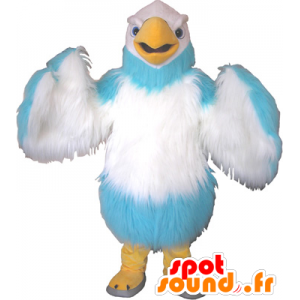 Bird mascot giant white, blue and yellow - MASFR032583 - Mascot of birds