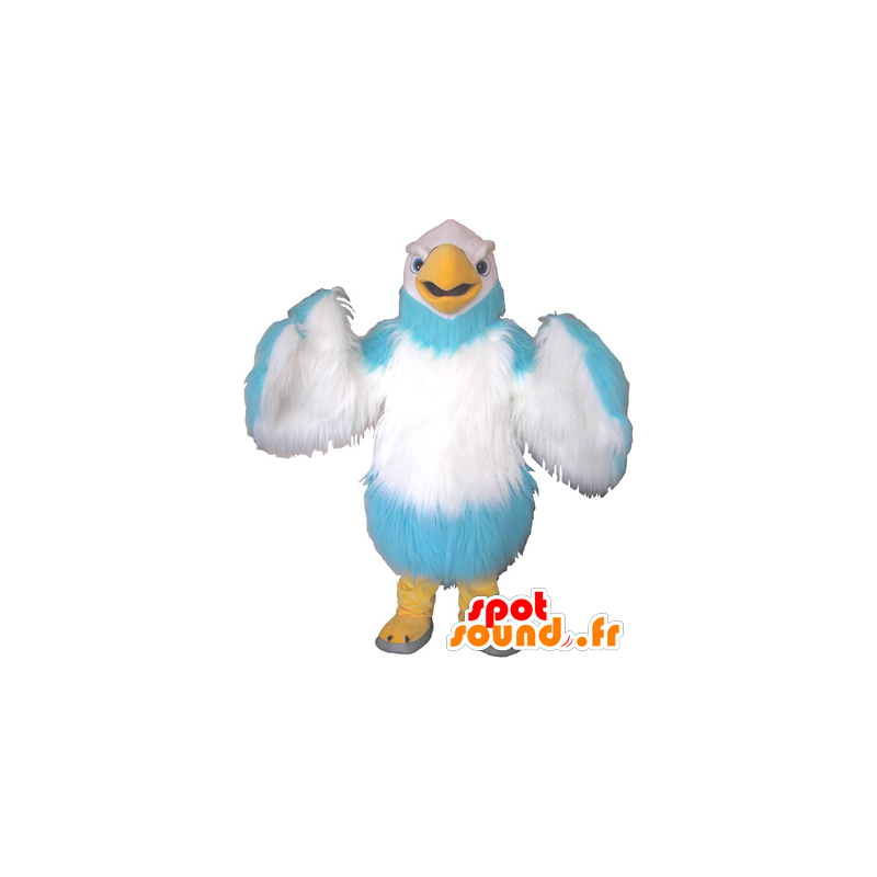 Bird mascot giant white, blue and yellow - MASFR032583 - Mascot of birds