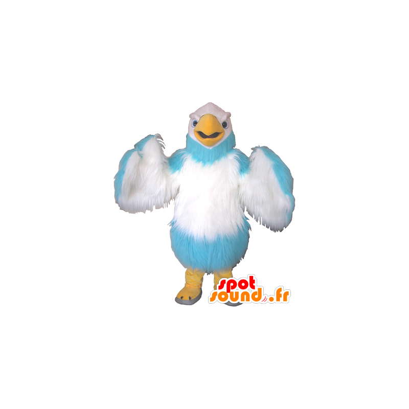Mascotte d'oiseau géant blanc, bleu ciel et jaune - MASFR032583 - Mascotte d'oiseaux