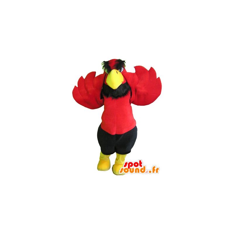 Mascotte Aquila rosso e giallo con pantaloncini neri - MASFR032584 - Mascotte degli uccelli