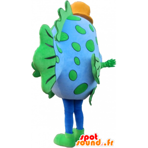 Blauwe vis mascotte met een gele hoed - MASFR032586 - Fish Mascottes