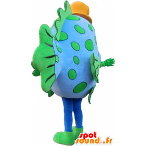 Blauwe vis mascotte met een gele hoed - MASFR032586 - Fish Mascottes