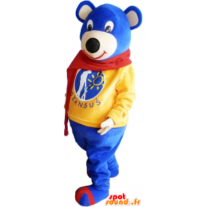 Small blue teddy bear mascot wearing a red scarf - MASFR032594 - Bear mascot