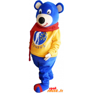 Little Blue mascote do urso vestindo um lenço vermelho - MASFR032594 - mascote do urso