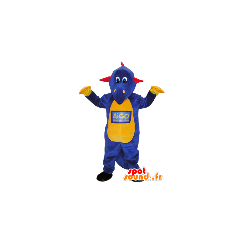 Paarse dinosaurus mascotte, geel en rood - MASFR032598 - Dinosaur Mascot