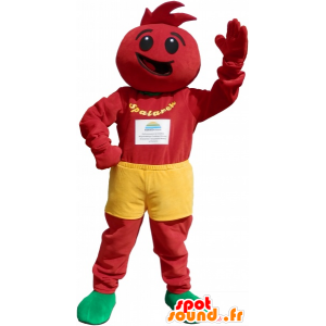 All red snowman mascot with yellow shorts - MASFR032605 - Human mascots