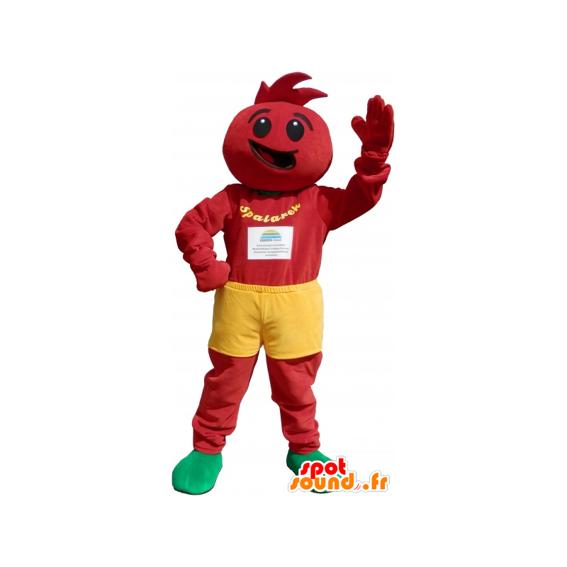 Mascotte de bonhomme tout rouge avec un short jaune - MASFR032605 - Mascottes Homme