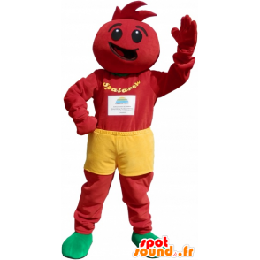 Tudo mascote do boneco de neve vermelha com shorts amarelos - MASFR032605 - Mascotes homem