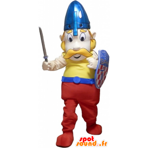 Blonde Viking mascotte snor met een koptelefoon en een schild - MASFR032606 - Mascottes en geiten Geiten