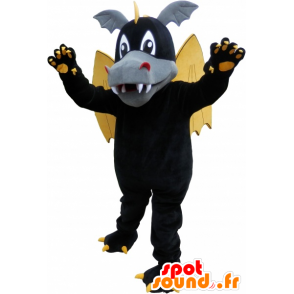 Schwarz geflügelten Drachen-Maskottchen mit Ohren und Krallen - MASFR032607 - Dragon-Maskottchen