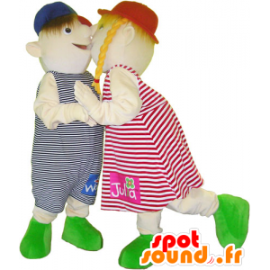 2 Maskottchen für Kinder, ein Mädchen und Jungen - MASFR032608 - Maskottchen-Kind