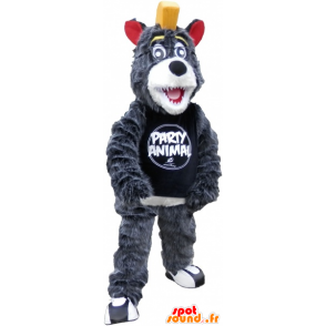 Gray and white bear mascot with a yellow crest - MASFR032609 - Bear mascot