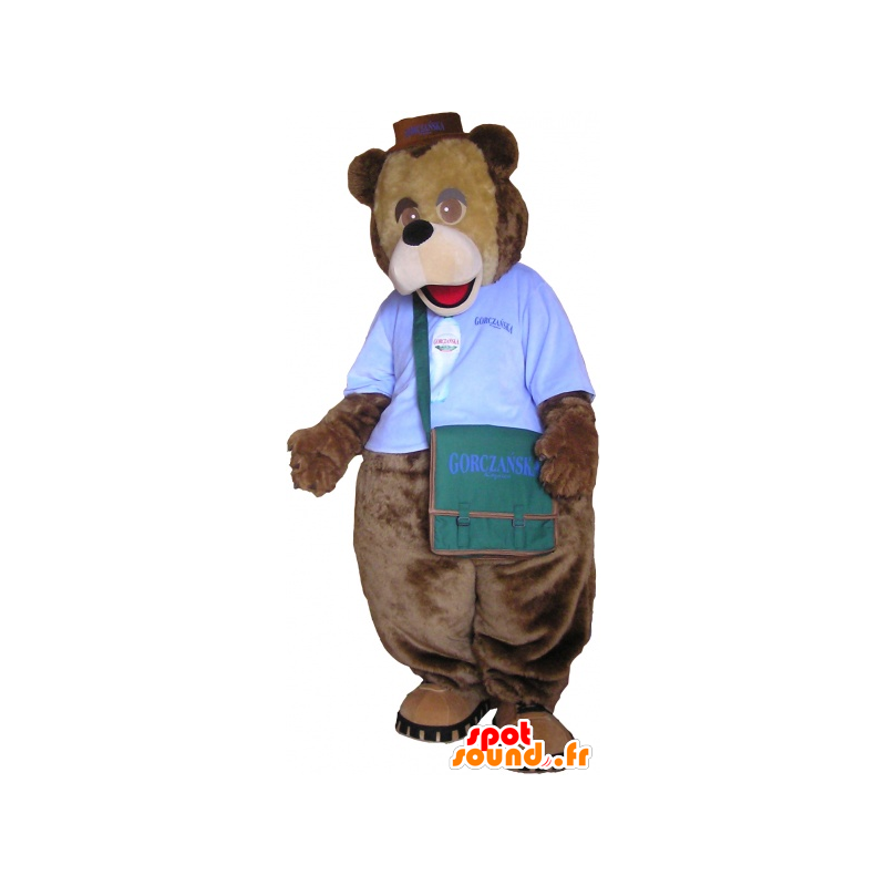 Mascot brown bear with a shoulder bag - MASFR032610 - Bear mascot