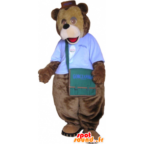 Mascot brown bear with a shoulder bag - MASFR032610 - Bear mascot