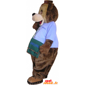 La mascota del oso marrón con una bolsa de hombro - MASFR032610 - Oso mascota