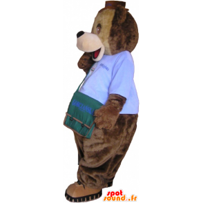 La mascota del oso marrón con una bolsa de hombro - MASFR032610 - Oso mascota