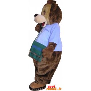 Brun björnmaskot med en axelväska - Spotsound maskot