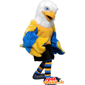 Mascot gele vogel, wit en blauw, in sportkleding - MASFR032616 - sporten mascotte