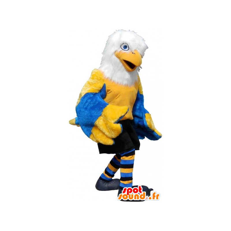 Mascot gele vogel, wit en blauw, in sportkleding - MASFR032616 - sporten mascotte