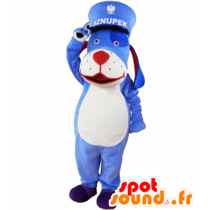 Cane mascotte blu e bianca con un cappuccio. blu mascotte animale - MASFR032618 - Mascotte cane