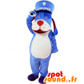 Blue and white dog mascot with a cap. blue animal mascot - MASFR032618 - Dog mascots