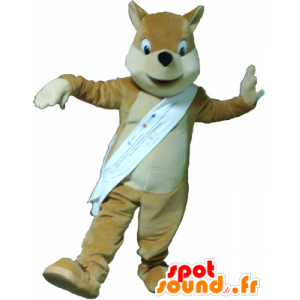 Mascot castanho claro raposa, bege e branco - MASFR032619 - Fox Mascotes