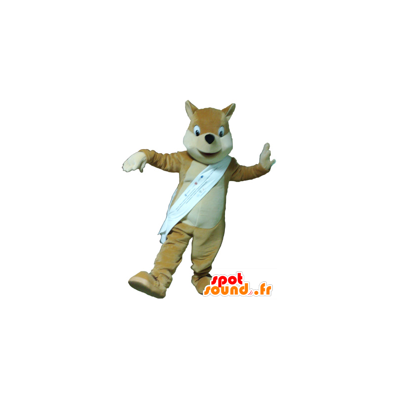 Mascotte marrone chiaro volpe, beige e bianco - MASFR032619 - Mascotte Fox