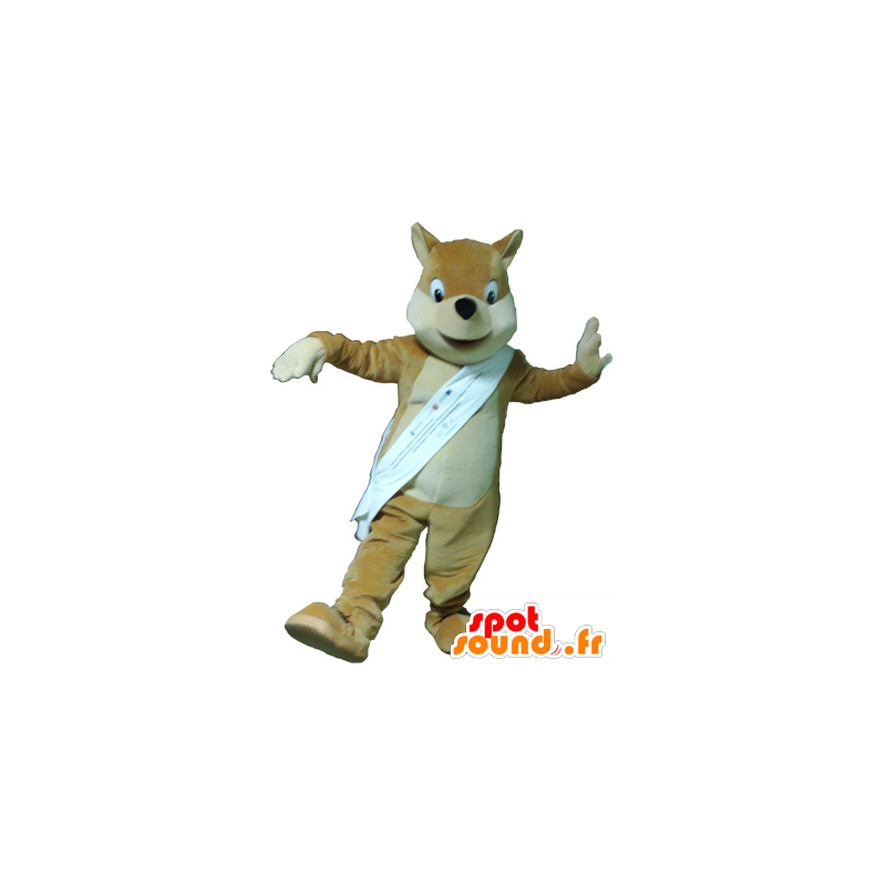 Mascot castanho claro raposa, bege e branco - MASFR032619 - Fox Mascotes