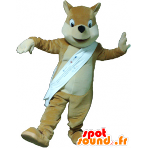 Mascotte marrone chiaro volpe, beige e bianco - MASFR032619 - Mascotte Fox