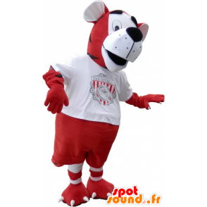 Tiger Maskottchen gekleidet in roten und weißen Fußball - MASFR032620 - Tiger Maskottchen