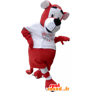 La mascota del tigre vestido en el fútbol rojo y blanco - MASFR032620 - Mascotas de tigre