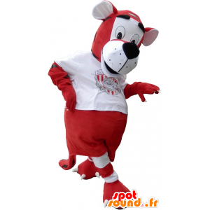 Tiger maskot i röd och vit fotbollsspelare - Spotsound maskot