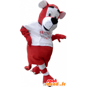 Tiger mascotte gekleed in rood en witte voetbal - MASFR032620 - Tiger Mascottes