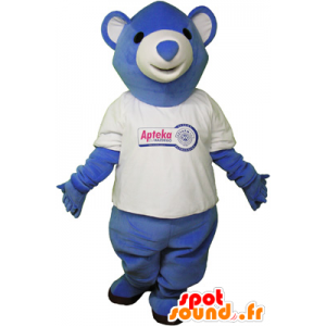 Blå nallebjörnmaskot med en t-shirt - Spotsound maskot